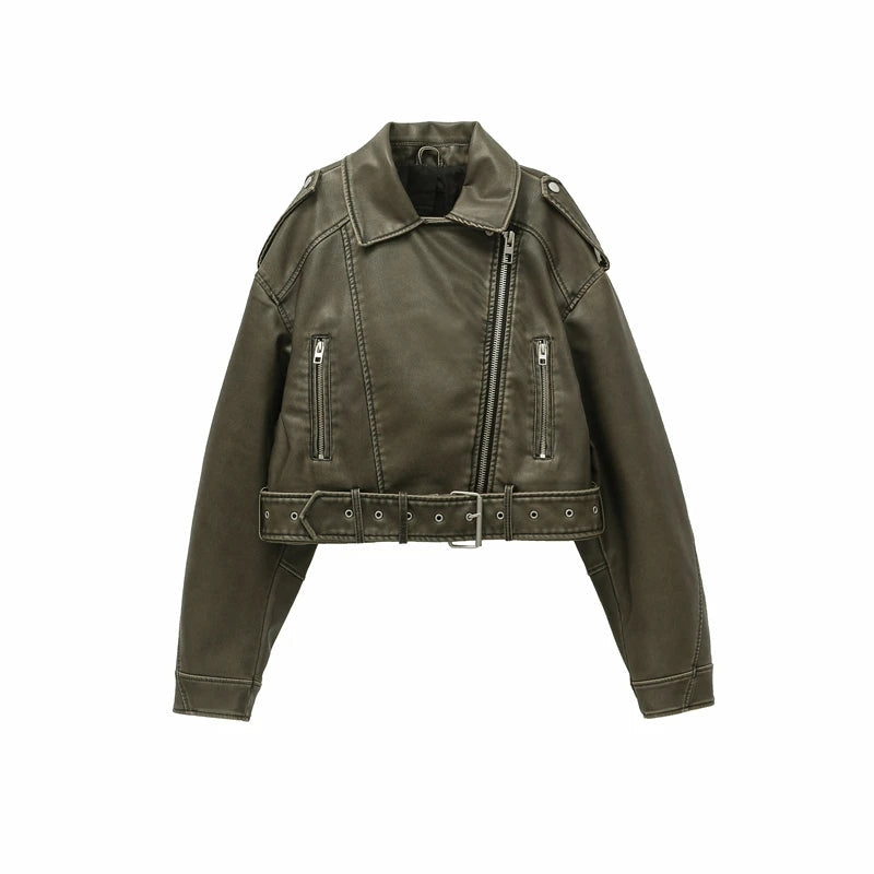 Belted Faux Leather Moto Jacket