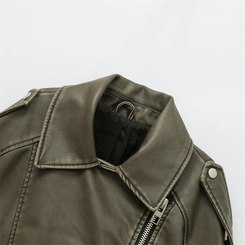 Belted Faux Leather Moto Jacket